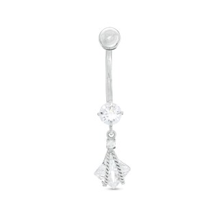 10K Gold CZ Square and Round Rope Dangle Belly Button Ring