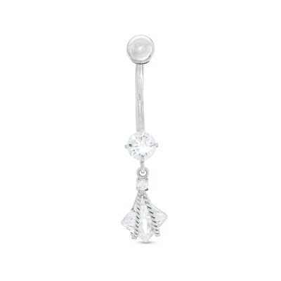 10K Gold CZ Square and Round Rope Dangle Belly Button Ring