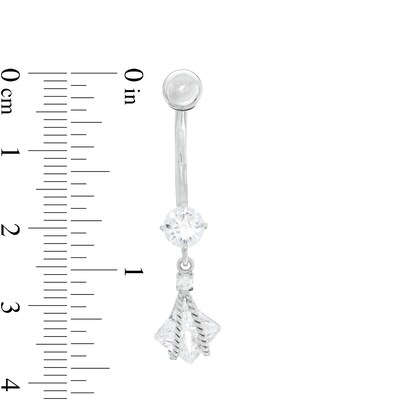 10K Gold CZ Square and Round Rope Dangle Belly Button Ring