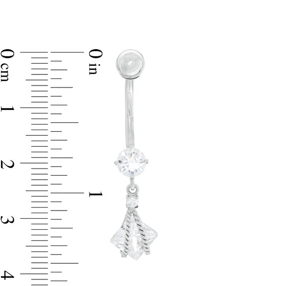 10K Gold CZ Square and Round Rope Dangle Belly Button Ring