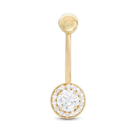 014 Gauge Cubic Zirconia Frame Belly Button Ring in 10K Gold