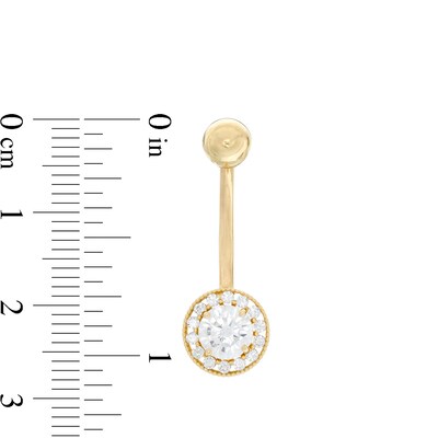 014 Gauge Cubic Zirconia Frame Belly Button Ring in 10K Gold