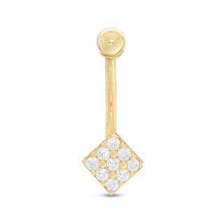 014 Gauge Cubic Zirconia Tilted Square Belly Button Ring in 10K Gold