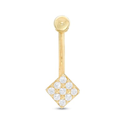 014 Gauge Cubic Zirconia Tilted Square Belly Button Ring in 10K Gold