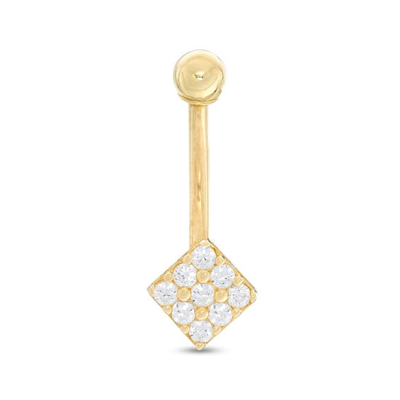 014 Gauge Cubic Zirconia Tilted Square Belly Button Ring in 10K Gold