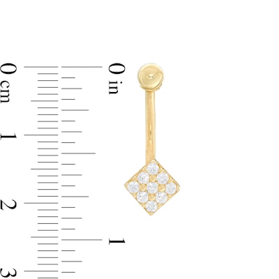 014 Gauge Cubic Zirconia Tilted Square Belly Button Ring in 10K Gold