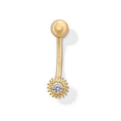10K Semi-Solid Gold CZ Sunburst Belly Button Ring - 14G