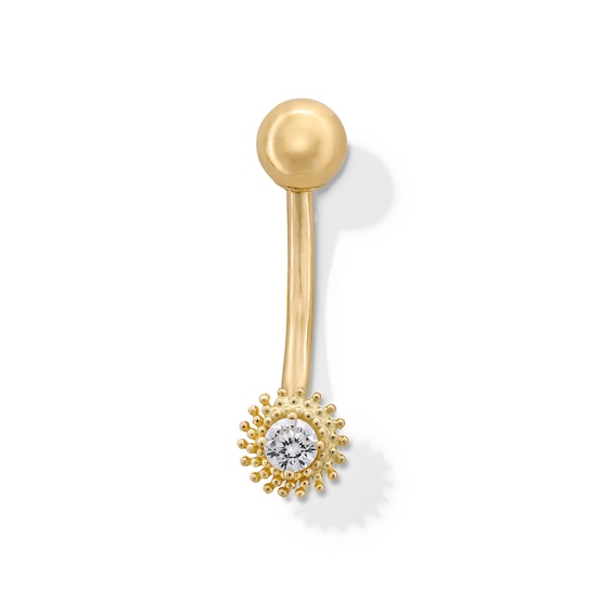 10K Semi-Solid Gold CZ Sunburst Belly Button Ring - 14G