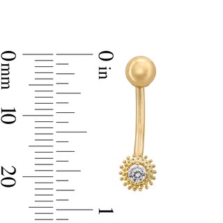 10K Semi-Solid Gold CZ Sunburst Belly Button Ring - 14G