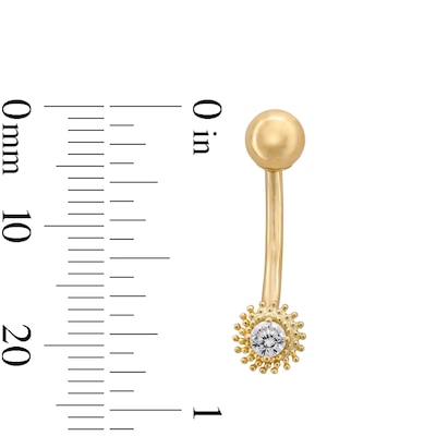 10K Semi-Solid Gold CZ Sunburst Belly Button Ring - 14G