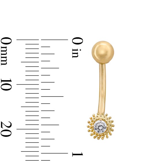 10K Semi-Solid Gold CZ Sunburst Belly Button Ring - 14G