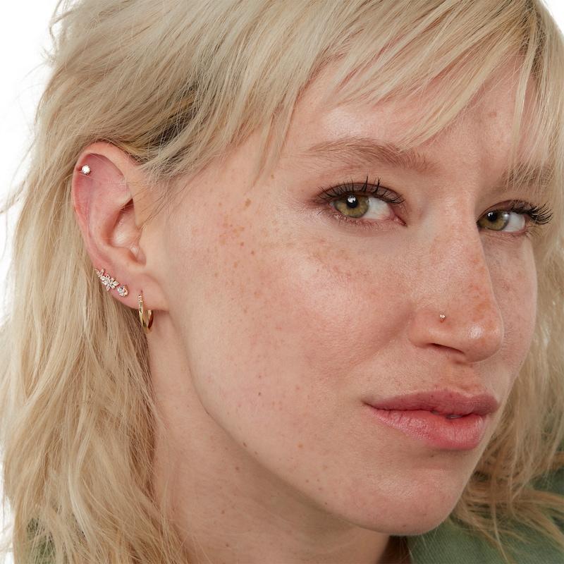 Main Image 4 of Cubic Zirconia Flower Cluster Stud Earrings in 10K Solid Gold