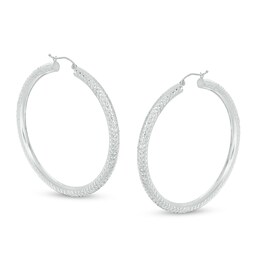 55mm Diamond-Cut Tube Hoop Earrings in 14K White Gold