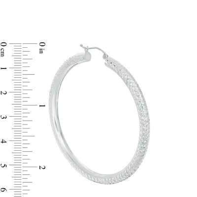 55mm Diamond-Cut Tube Hoop Earrings in 14K White Gold