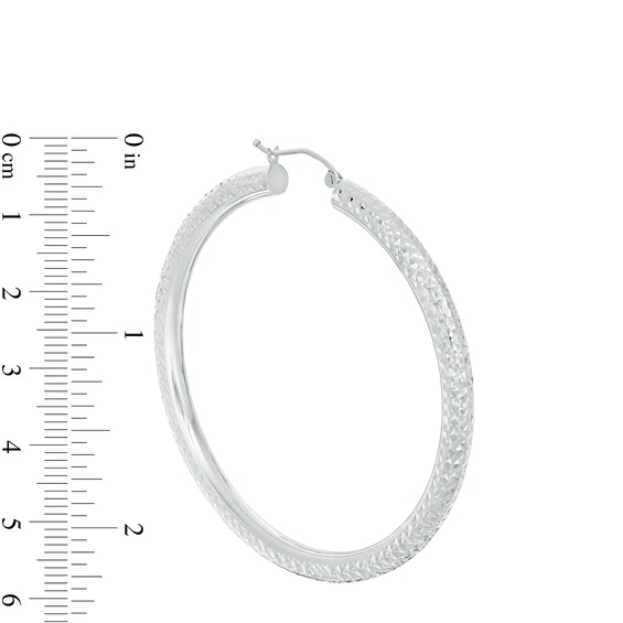 55mm Diamond-Cut Tube Hoop Earrings in 14K White Gold