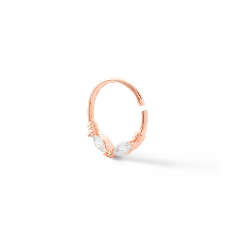 Main Image 1 of Rose Ion Plated CZ Marquise Two-Stone Hoop - 18G 3/8"