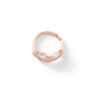 Rose Ion Plated CZ Marquise Two-Stone Hoop - 18G 3/8"