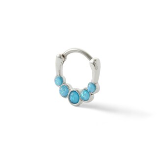 Stainless Steel CZ and Lab-Created Blue Opal Five Stone Hoop - 18G 5/16"
