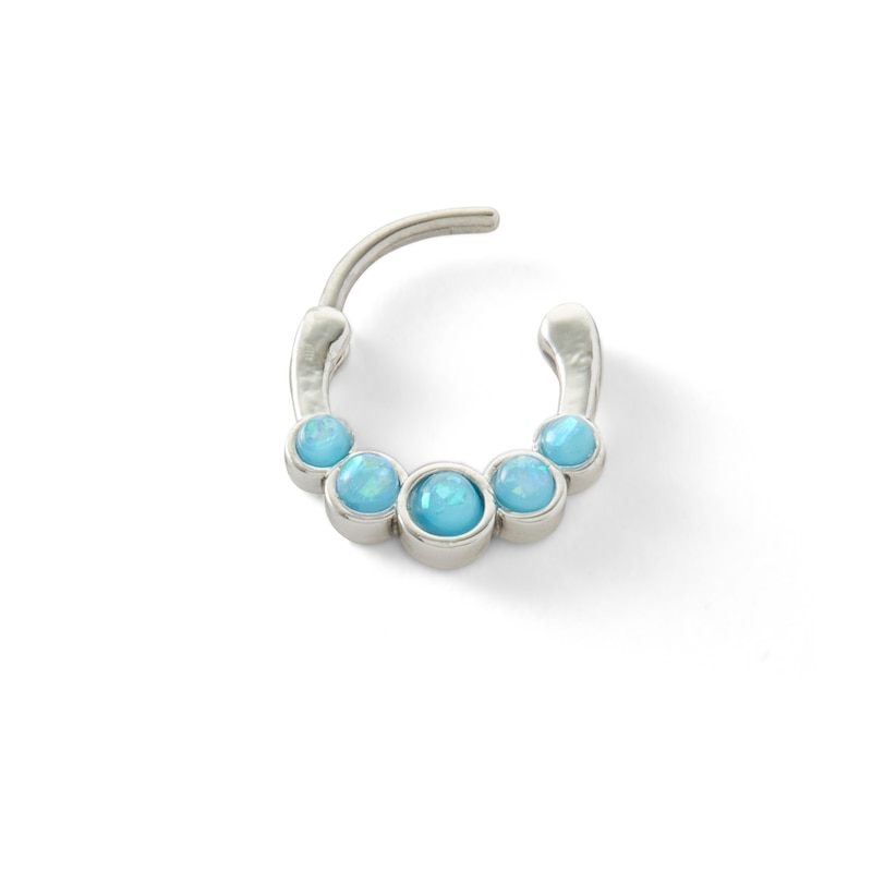 018 Gauge Lab-Created Blue Opal and Blue Zirconia Five Stone Cartilage Hoop in Solid Stainless Steel