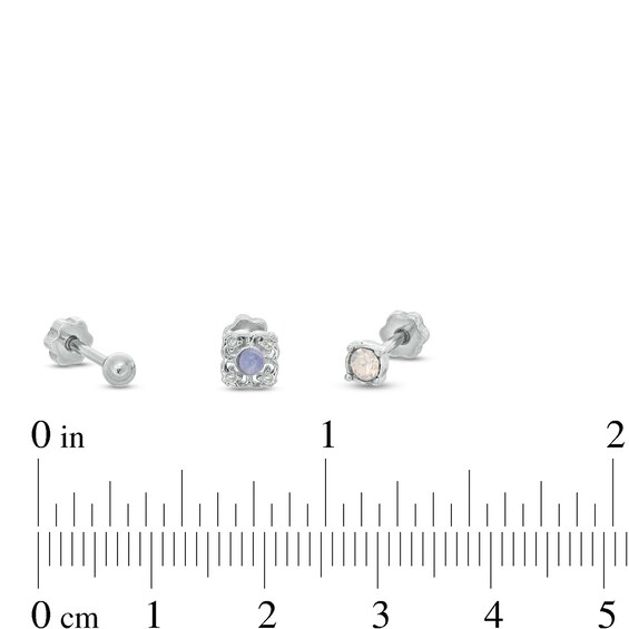 018 Gauge Iridescent Cubic Zirconia Cartilage Barbell Set in Stainless Steel