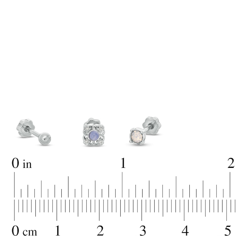 018 Gauge Iridescent Cubic Zirconia Cartilage Barbell Set in Stainless Steel