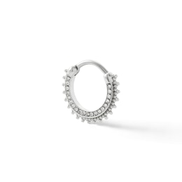 Solid Stainless Steel CZ Beaded Hoop - 16G 3/8&quot;