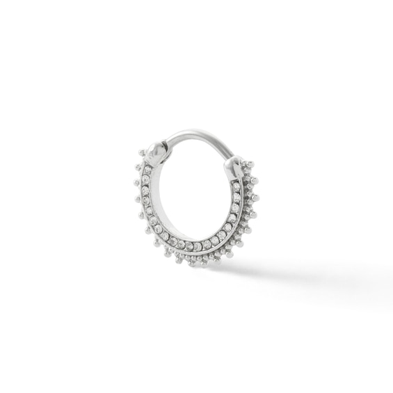 Solid Stainless Steel CZ Beaded Hoop - 16G 3/8"