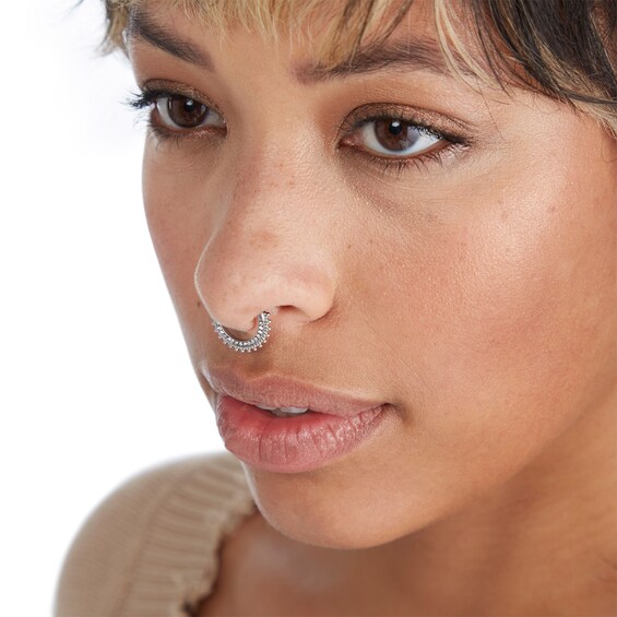 Solid Stainless Steel CZ Beaded Hoop - 16G 3/8"