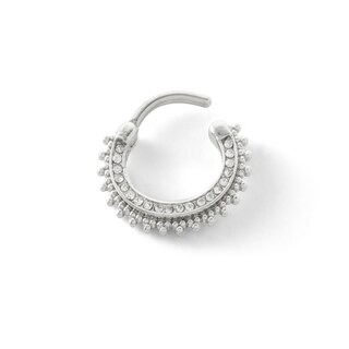 Solid Stainless Steel CZ Beaded Hoop - 16G 3/8"