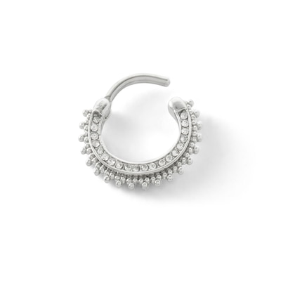 Solid Stainless Steel CZ Beaded Hoop - 16G 3/8"