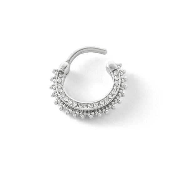 Solid Stainless Steel CZ Beaded Hoop - 16G 3/8"