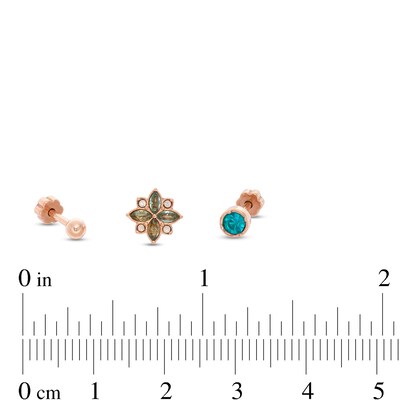 018 Gauge Blue, Green and Iridescent Cubic Zirconia Cartilage Barbell Set in Stainless Steel with Rose IP