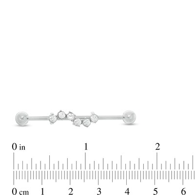 014 Gauge Cubic Zirconia Wave Industrial Cartilage Barbell in Stainless Steel