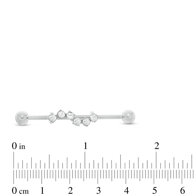 014 Gauge Cubic Zirconia Wave Industrial Cartilage Barbell in Stainless Steel
