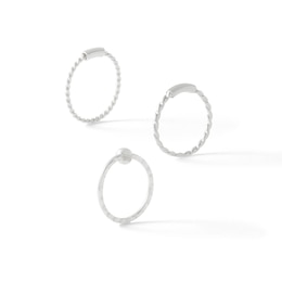 022 Gauge Curved Bar and Bead Textured Three Piece Nose Ring Set in Semi-Solid Sterling Silver
