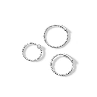 Semi-Solid Sterling Silver Textured Three Piece Nose Ring Set - 22G 3/8"