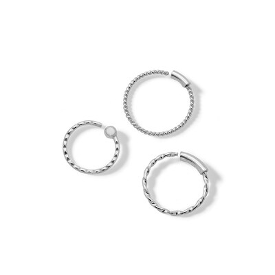 Semi-Solid Sterling Silver Textured Three Piece Nose Ring Set - 22G 3/8"