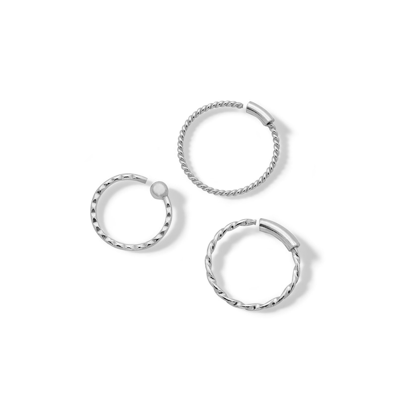Semi-Solid Sterling Silver Textured Three Piece Nose Ring Set - 22G 3/8"