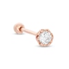 Thumbnail Image 1 of 014 Gauge 7mm Cubic Zirconia Solitaire Flower Barbell in Stainless Steel with Rose IP - 5/8"
