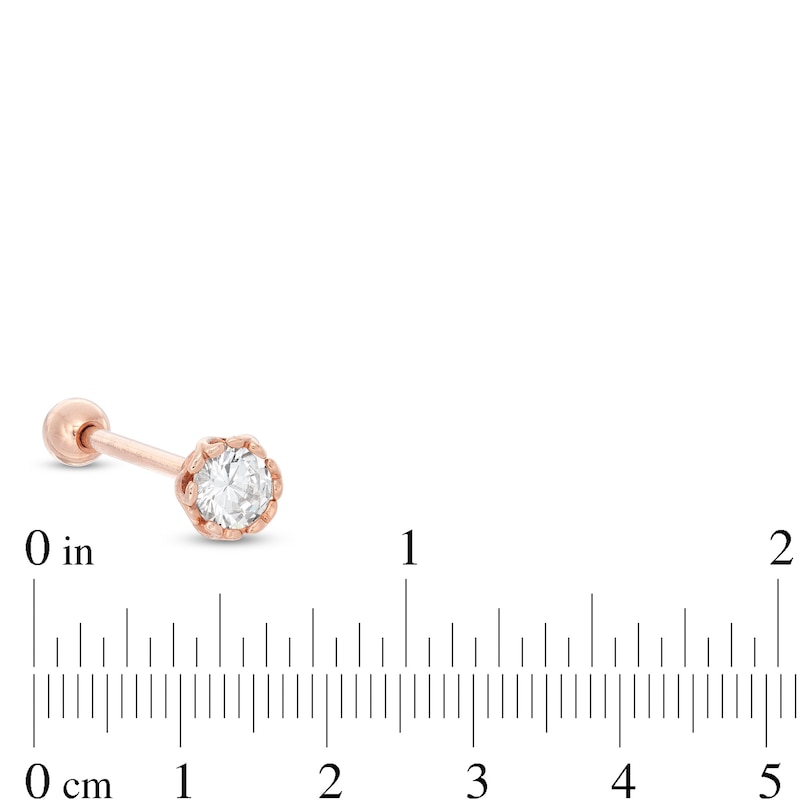 Main Image 2 of 014 Gauge 7mm Cubic Zirconia Solitaire Flower Barbell in Stainless Steel with Rose IP - 5/8"