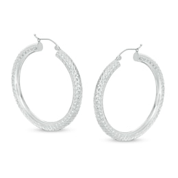 40mm Diamond-Cut Tube Hoop Earrings in 14K White Gold