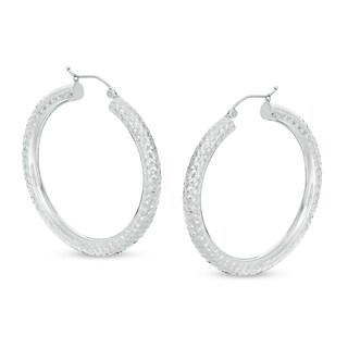 40mm Diamond-Cut Tube Hoop Earrings in 14K White Gold