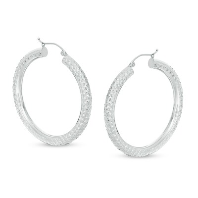 40mm Diamond-Cut Tube Hoop Earrings in 14K White Gold