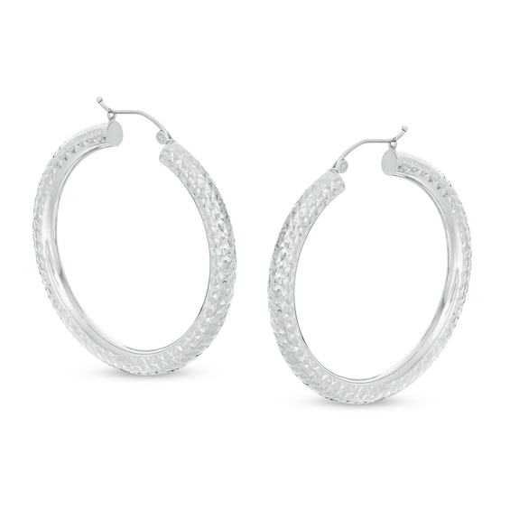 40mm Diamond-Cut Tube Hoop Earrings in 14K White Gold