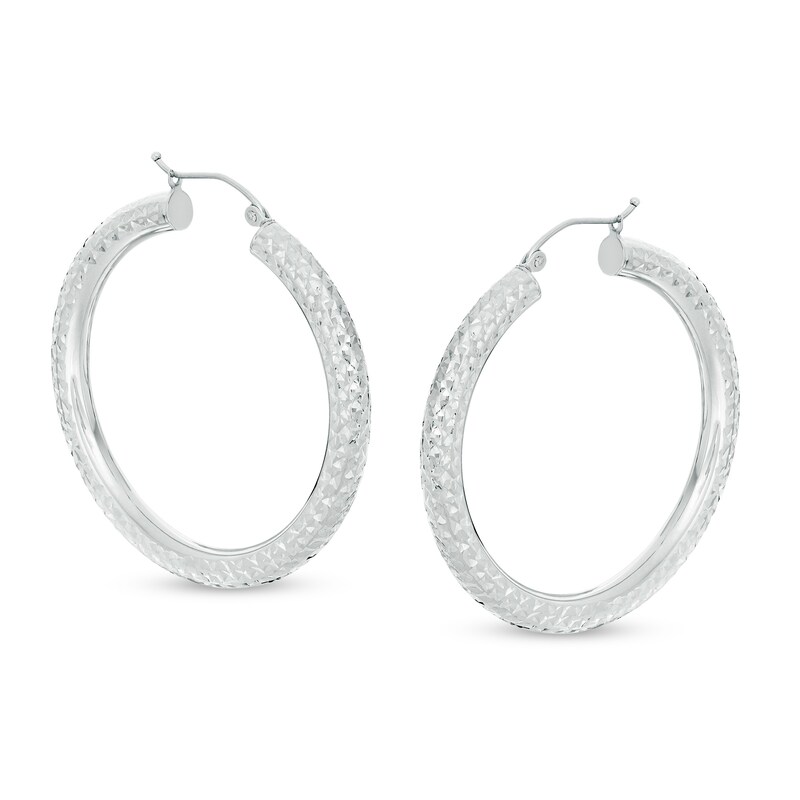 40mm Diamond-Cut Tube Hoop Earrings in 14K White Gold