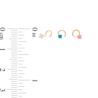14K Semi-Solid Gold Lab-Created Opal Three Piece Screw Nose Stud Set - 22G
