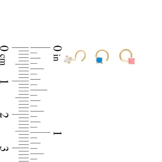 14K Semi-Solid Gold Lab-Created Opal Three Piece Screw Nose Stud Set - 22G