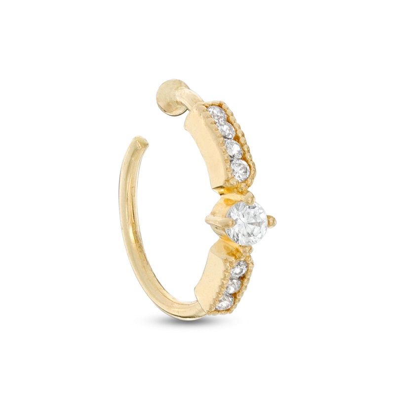14K Solid Gold CZ Nose Hoop - 20G