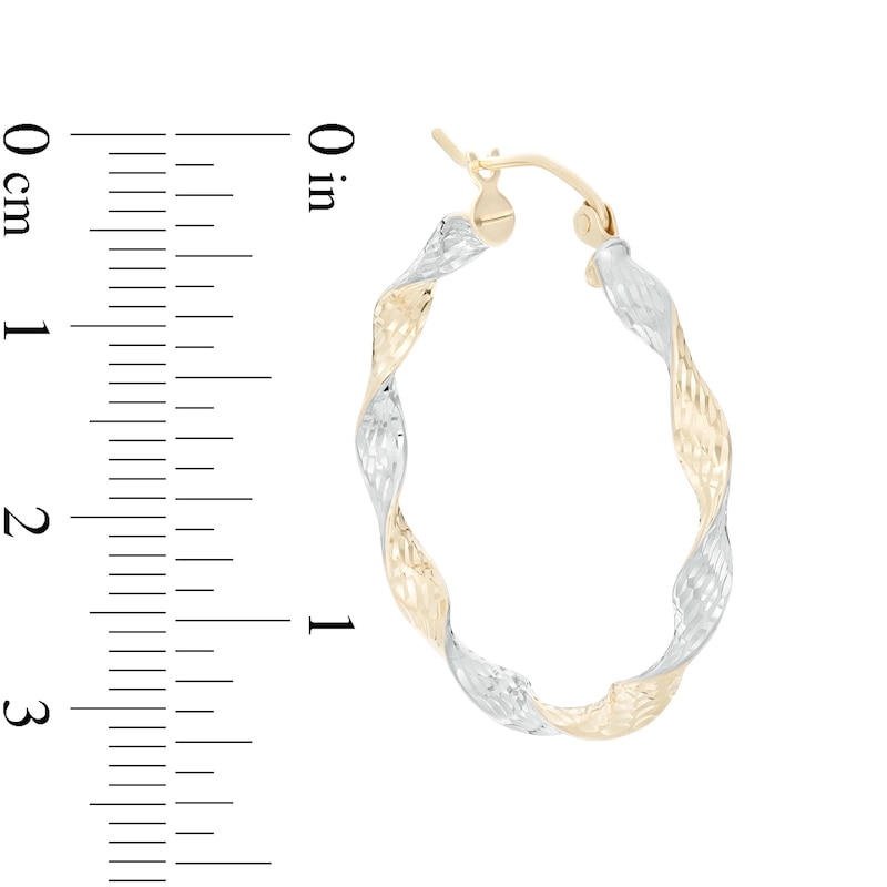 Main Image 2 of 30mm Diamond-Cut Twist Hoop Earrings in 14K Tube Hollow Two-Tone Gold