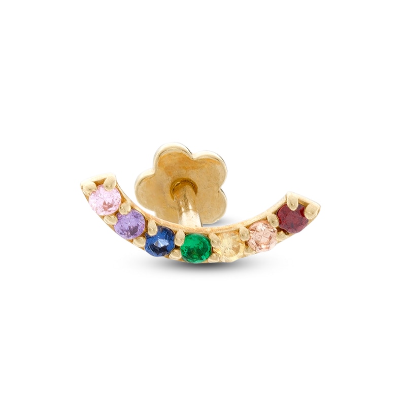 Main Image 1 of Multi-Color Cubic Zirconia 019 Gauge Curved Bar Cartilage Barbell in 14K Gold